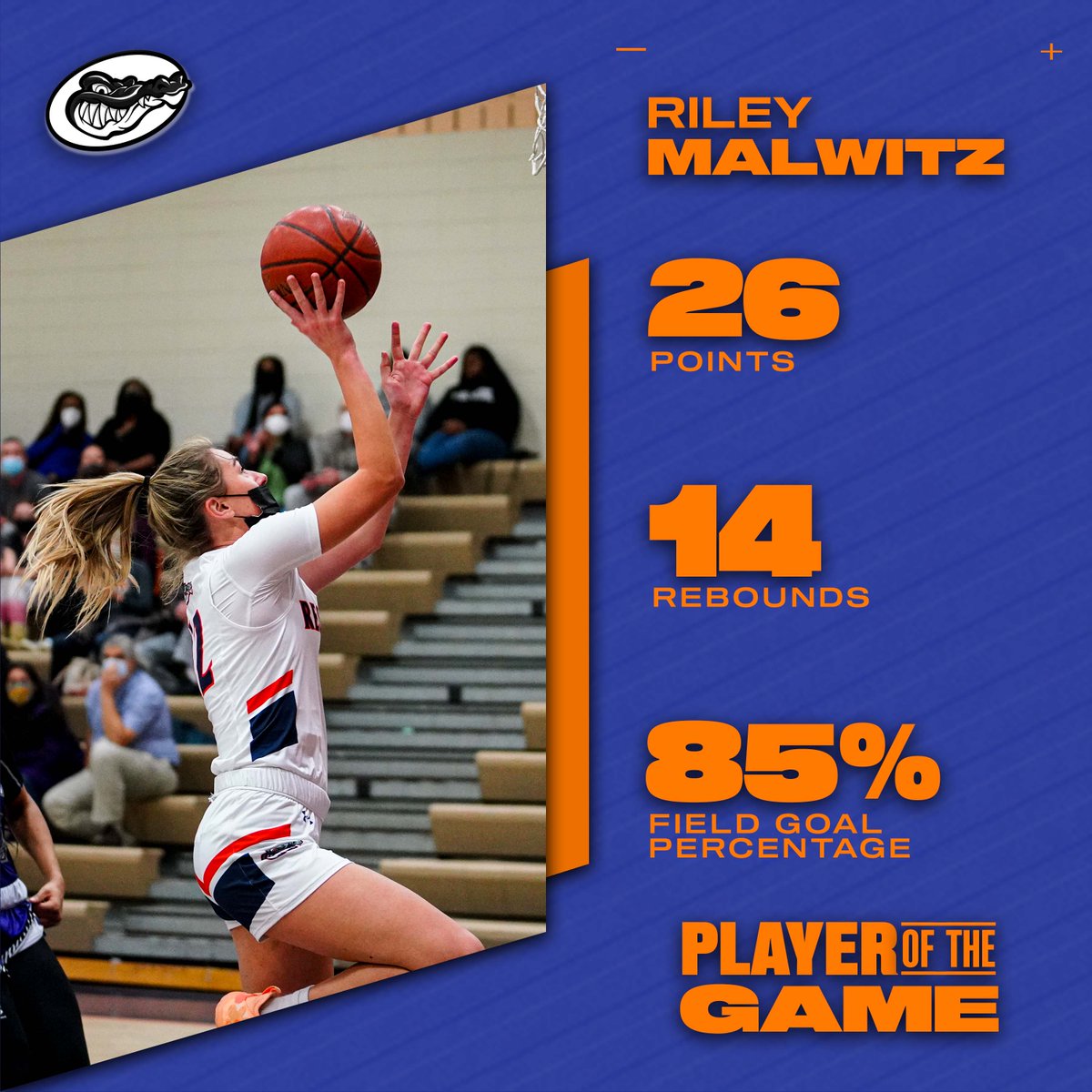 Last night’s 🅿️layer of the game goes to our senior forward, Riley Malwitz on not only an insane performance last night but a career-high as well‼️Additionally, she had an assist and a steal to add to her incredible stat line.