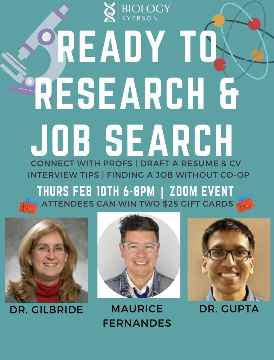 TMUbiology's tweet photo. Join us next Thursday to have your research and job search questions answered! All those who attend will be entered to win a $25 gift card 🎁 https://t.co/lC31xpJL6Q