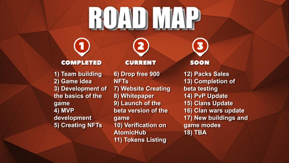 Hello! We are pleased to present you our roadmap. In honor of this, we are launching the drawing of the 3 whitelist slot in our discord server! discord.gg/clashoffarms

#gaming #NFT #PlayToEarn #WAXP #digitalcollectibles  #NFTGame #NFTs