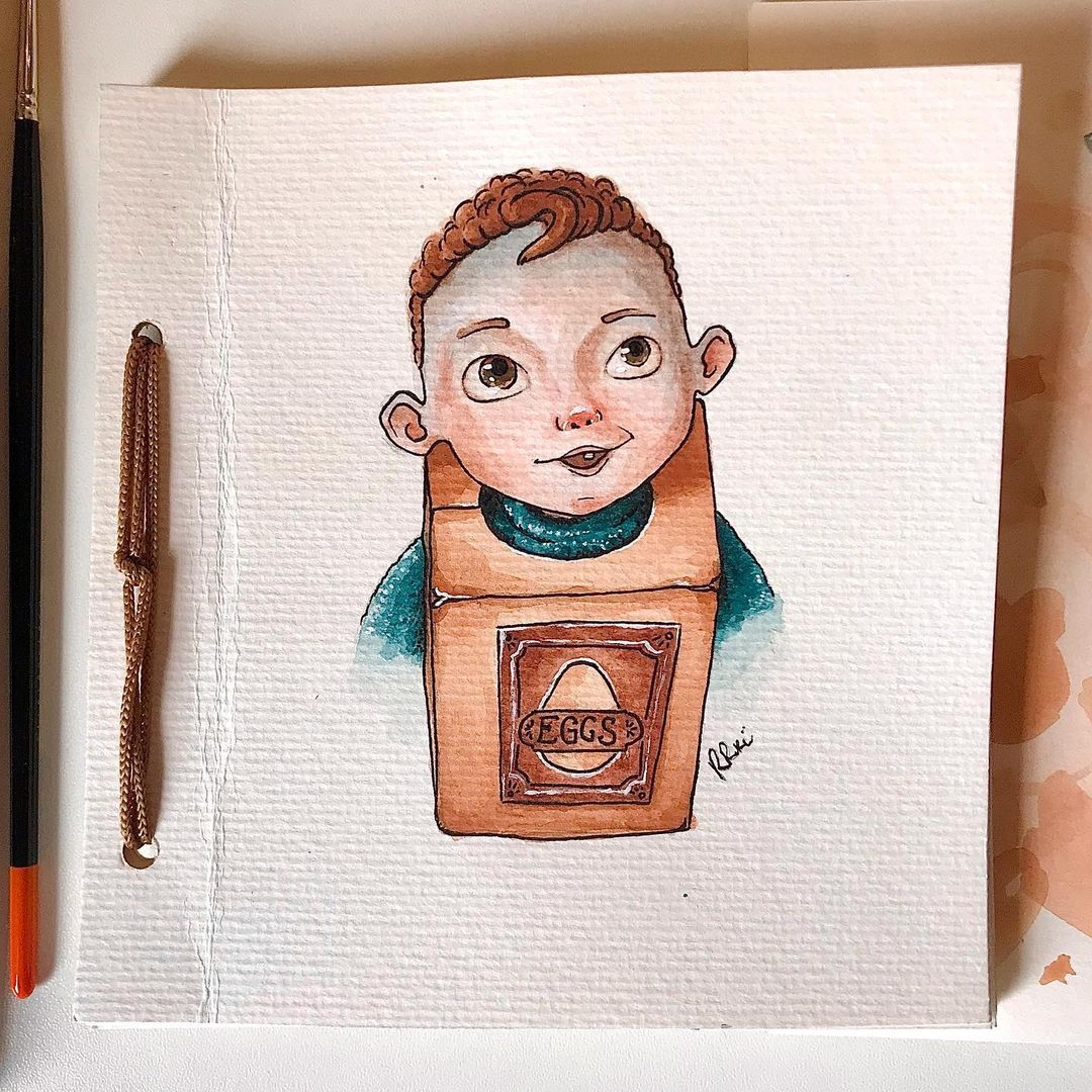 In this lovely watercolor portrait, instagram.com/p/CN5ue6nsTXA/ captures the innocence and playfulness that made Baby Eggs such a handful (and a delight) for #TheBoxtrolls! #FanArtFriday