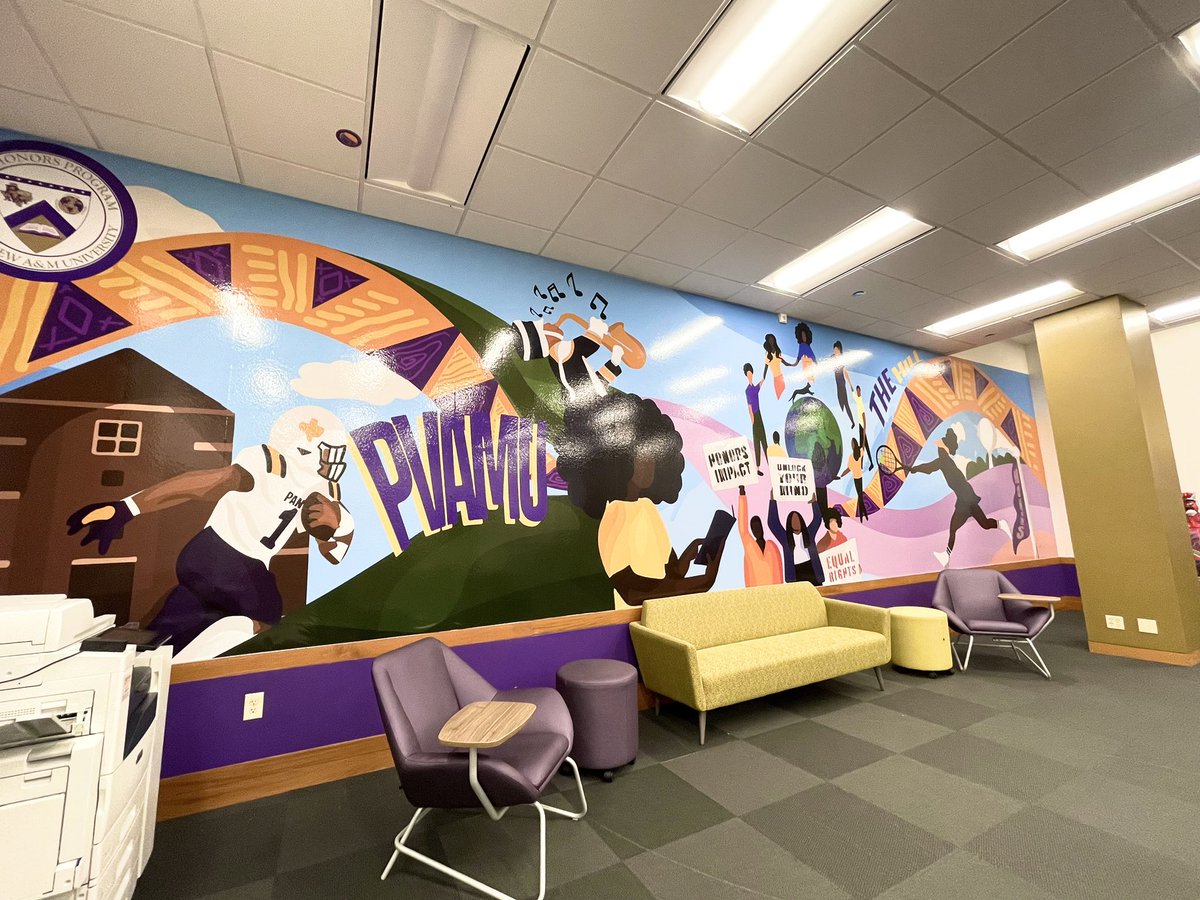 Khiadnai's tweet photo. Feels great to leave my mark on my Alma Mater💜💛… Honors College wall mural collaboration @Kreadivkoo x Khiascanvas https://t.co/5rxA6mBd46
