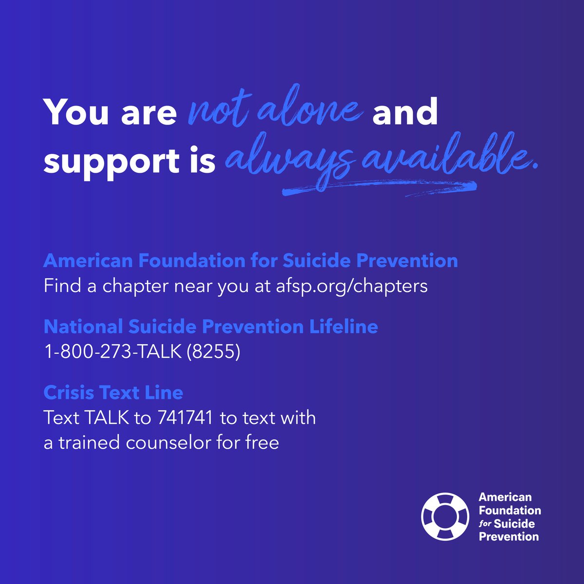 If you're struggling with your mental health, you are not alone. There is help available for you.