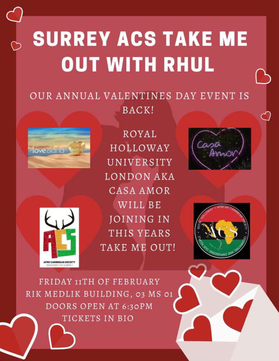 Looking for a late Valentine’s date?👀We’re joining RHUL for our 2022 ACS Take Me Out!❤️‍🔥If you want to participate DM us! Or to buy tickets check the link in our bio!!🌹❤️
