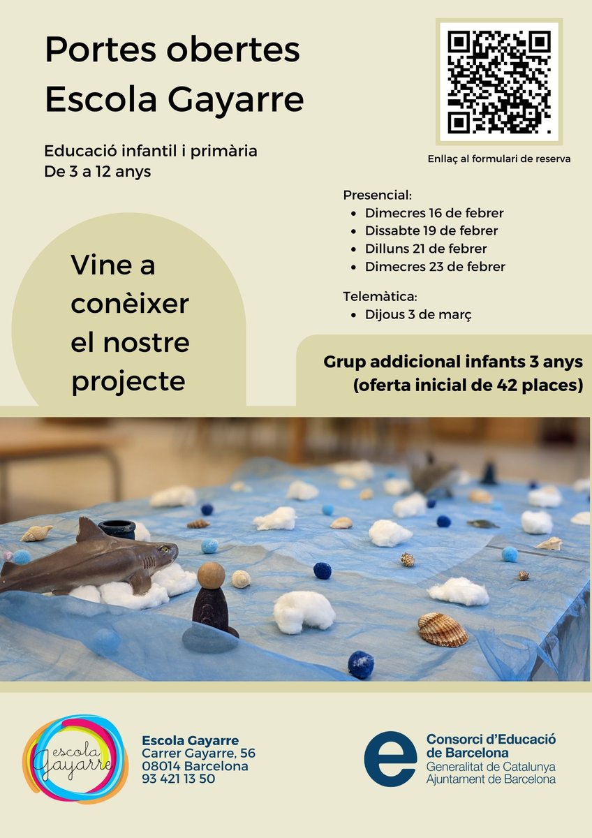 NOVETAT: el curs vinent tindrem un grup addicional d'infants de 3 anys. L'oferta inicial serà de 42 places.