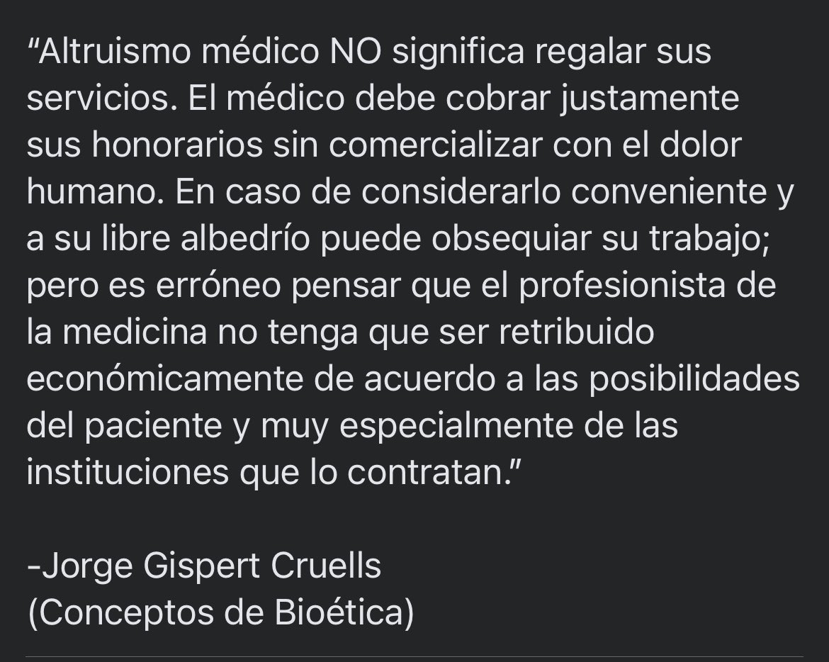 Altruismo médico NO significa trabajar gratis como muchas personas lo esperan o lo piden, sino cobrar los honorarios justos sin volverlo un negocio.