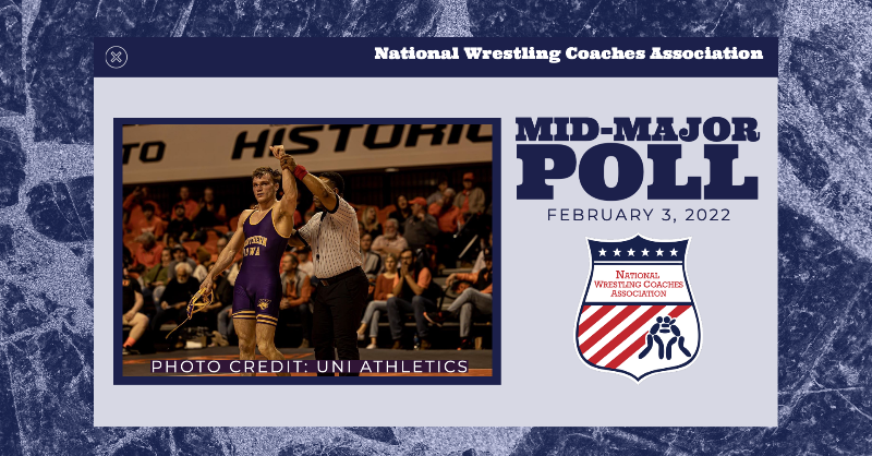 USAWrestling's tweet photo. .@LehighWrestling continues to sit atop @nwcawrestling mid-major poll, @UNI_wrestling and @CMUWrestling make jumps