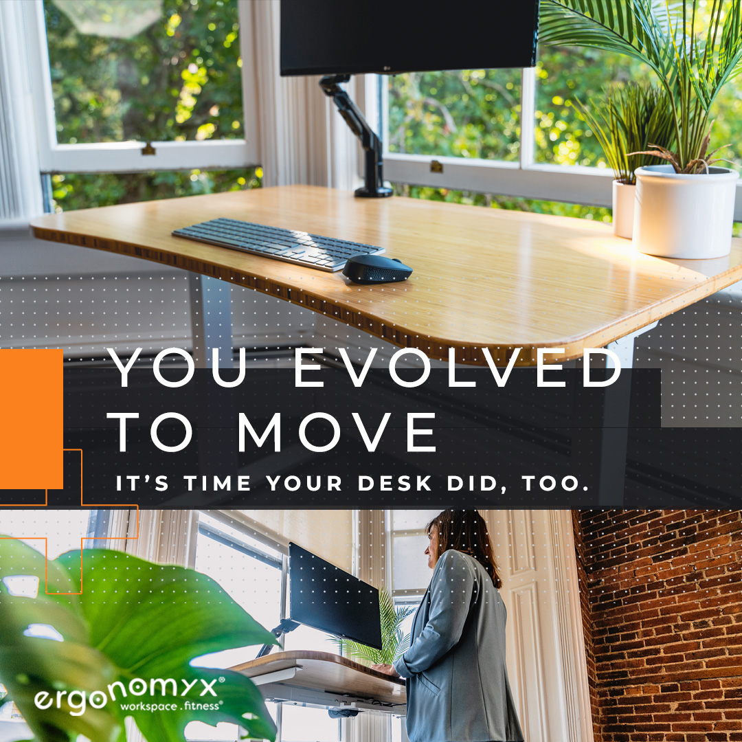 Ergonomyx's tweet image. You evolved to move - it's time your desk did too. 

Moving between sitting and standing is an integral way of reducing discomfort when you're working at a desk. Our desk knows this, and makes sure you never forget. 

#wfh #ergonomics #sitstandmove #sitstanddesk