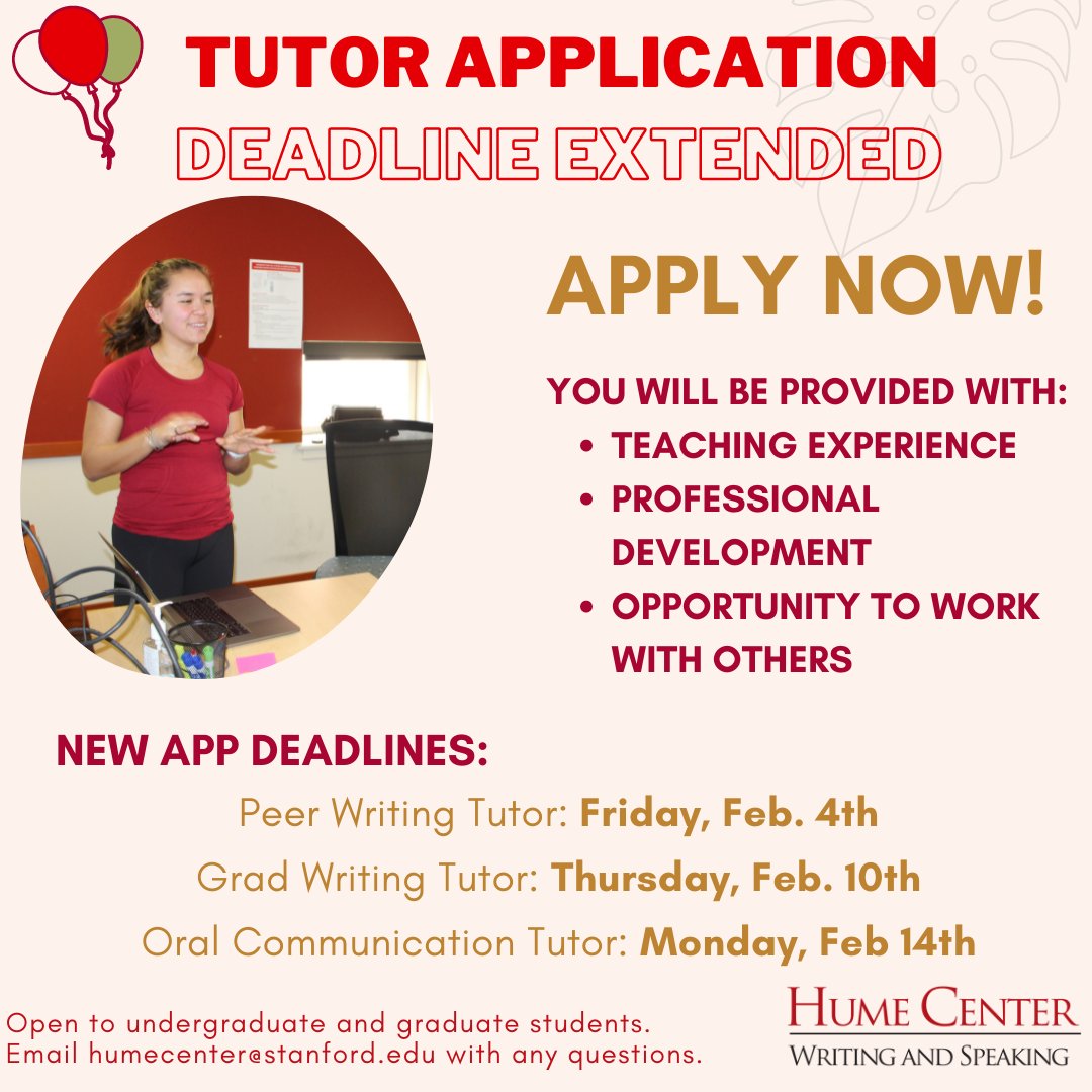humecenter's tweet photo. Are you a student looking for an on-campus job? Good news! If you haven't had the time to apply to be a tutor, you still have time! We hope you consider this wonderful opportunity! 
https://t.co/XizuosLN1O https://t.co/Ls4bxSozvI