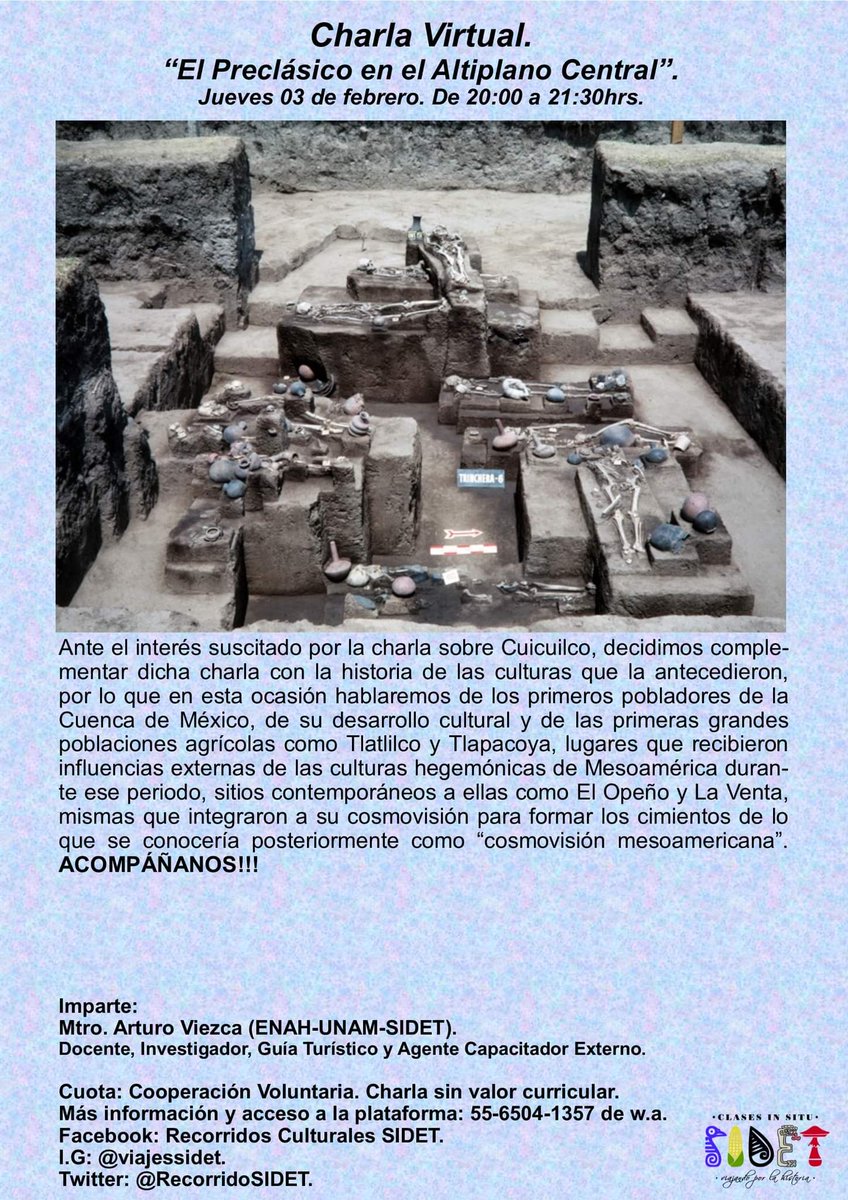 Hoy a las 20hrs. Charla virtual en vivo por FB-Live.
Info: 5565041357.
<a href="/cronicabanqueta/">Crónicas de Banqueta</a> <a href="/CulturaCiudadMx/">Secretaría de Cultura de la Ciudad de México</a> <a href="/ChilangoCom/">Chilango</a> <a href="/legendariamx/">@LegendariaMx</a> <a href="/prehispanik/">Prehispanik</a> <a href="/ArqueologiaDF/">ArqueologiaeHistoria</a>
