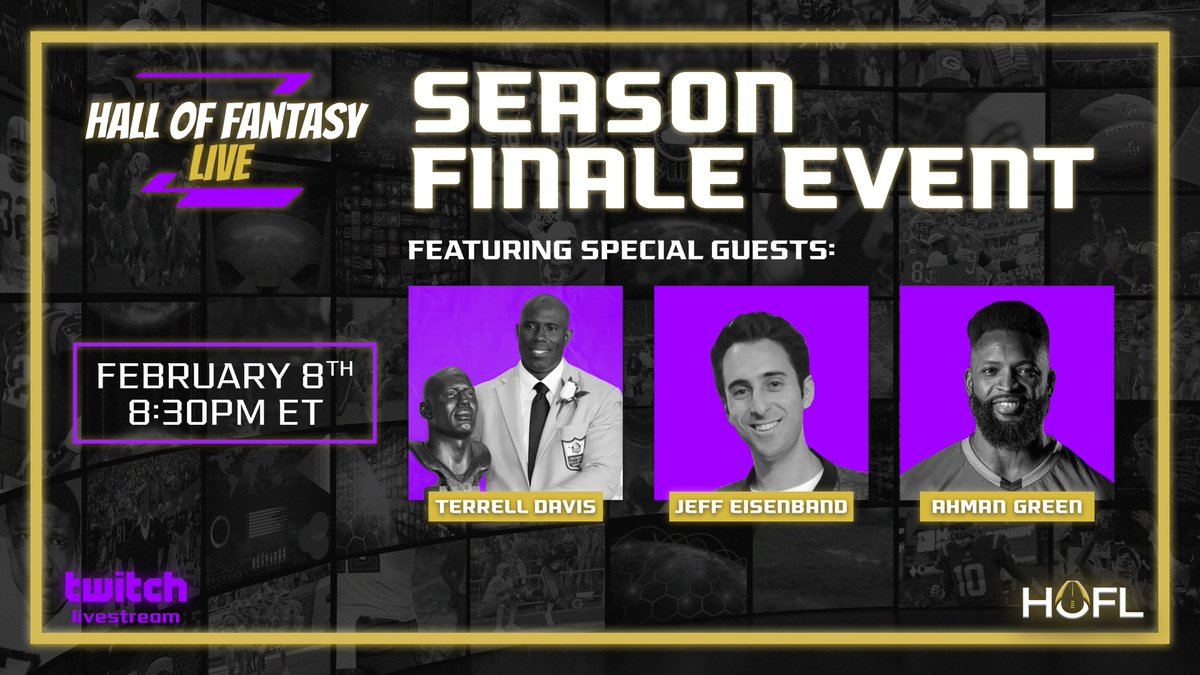 HOFRECO's tweet photo. Have you registered for #HOFLive on Twitch?
HOFL Commissioner @Terrell_Davis will be making a special appearance to present the championship trophy ceremony to @FG_Dolan and @GrahamBarfield, the managers of the HOFL’s inaugural champion, the Atlanta Hot Wings! #HOFL #HOFLive https://t.co/14pJPMtAKa