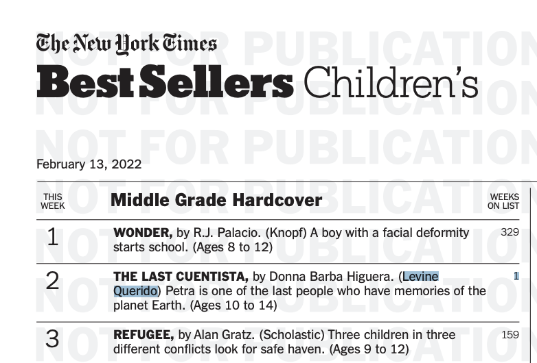 LevineQuerido's tweet photo. Some news, as they say ✨ THE LAST CUENTISTA is a @nytimesbooks *and* an Indie bestseller! Congrats @dbhiguera https://t.co/Ae9hXfKjLX