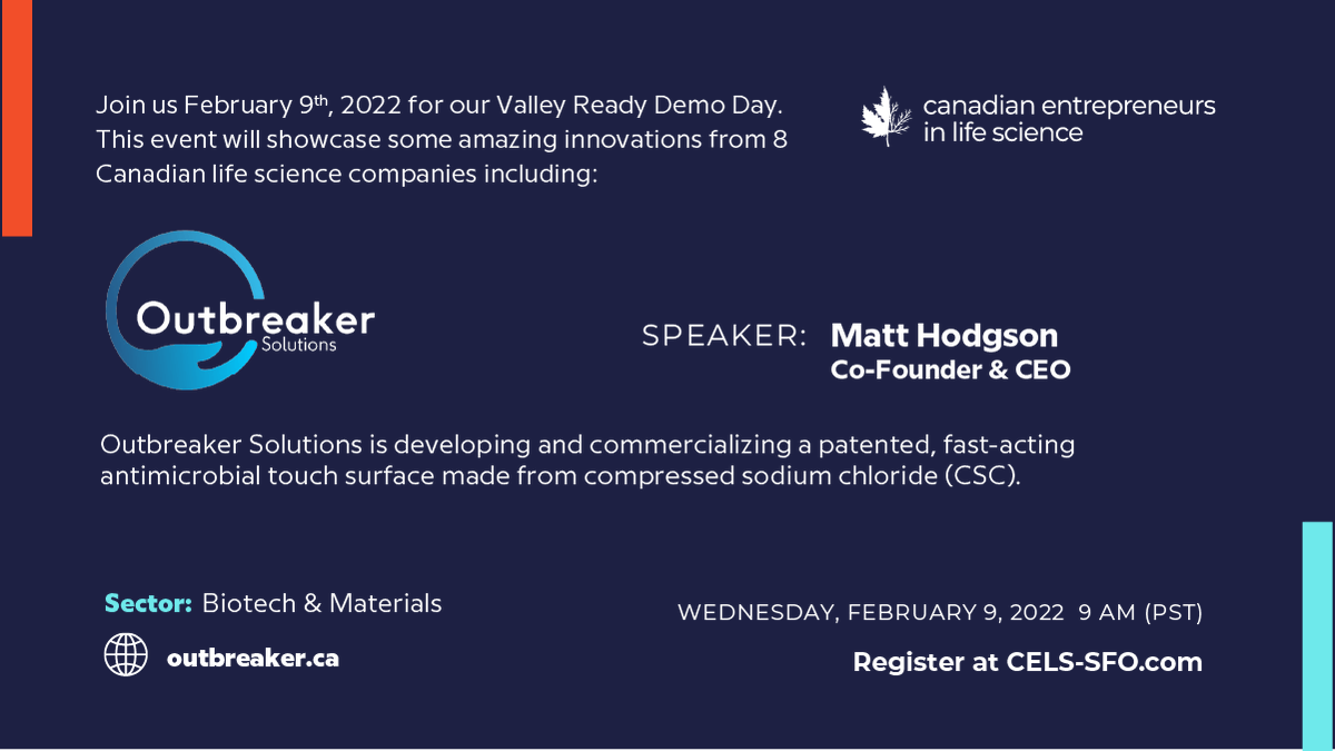 CELS_SFO's tweet photo. We’re excited to welcome @HodgsonMatthew, Biotech entrepreneur &amp; Co-Founder of @OutbreakerCSC, to our lineup of speakers for Valley Ready Demo Day.

Join us on Feb. 9th at 9am PST / 12pm EST.
Register 👉 https://t.co/lWsTJqqjlz
#SiliconValley #biotech #VentureCapital #LifeScience https://t.co/Wu285HjgSm