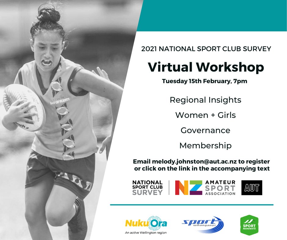 National Sport Club Survey NZ (@nscs_nz) on Twitter photo Our next virtual workshop will take place Feb 15th in partnership with <a href="/sportmanawatu/">Sport Manawatu</a> / Nuku Ora / Sport Whanganui. Some regional focus but open more widely to others in the sector. Insights for club reps, + NSO,RSO,RST & councils. @SPRINZ_AUT
aut.au1.qualtrics.com/jfe/form/SV_3J… Our next virtual workshop will take place Feb 15th in partnership with <a href="/sportmanawatu/">Sport Manawatu</a> / Nuku Ora / Sport Whanganui. Some regional focus but open more widely to others in the sector. Insights for club reps, + NSO,RSO,RST & councils. @SPRINZ_AUT
aut.au1.qualtrics.com/jfe/form/SV_3J…