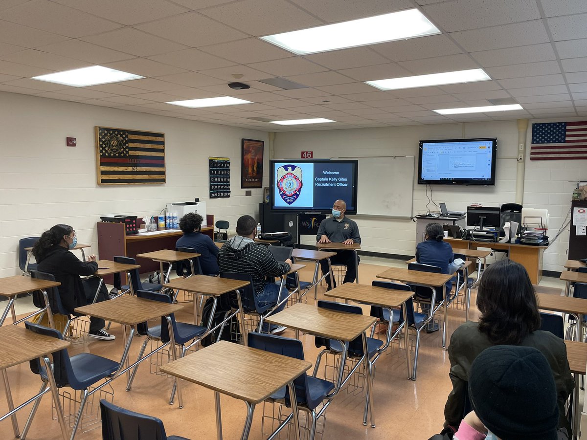 GlennFire's tweet photo. Special thanks to Captain Kelly Giles, Recruiting Officer with the Greensboro FD for coming by and speaking with the GHSFA students today. #startingthejourney #futurefirefighters #futureleaders #GHSFA https://t.co/81JnSY8q42
