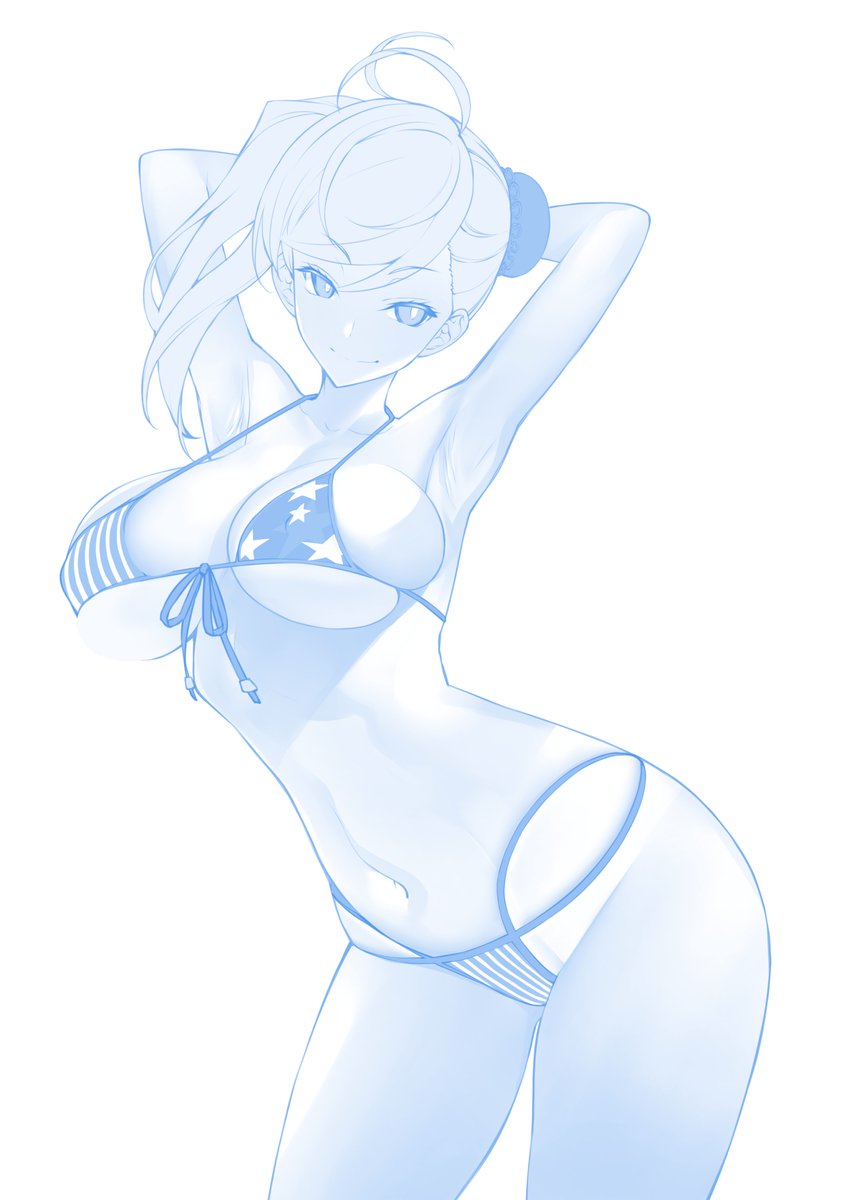 🇺🇸アメリカ国旗ビキニ水着👙武蔵、見参です #FGO #今日のらくがき #skeb #本日の進捗 