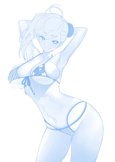 🇺🇸アメリカ国旗ビキニ水着👙武蔵、見参です #FGO #今日のらくがき #skeb #本日の進捗 