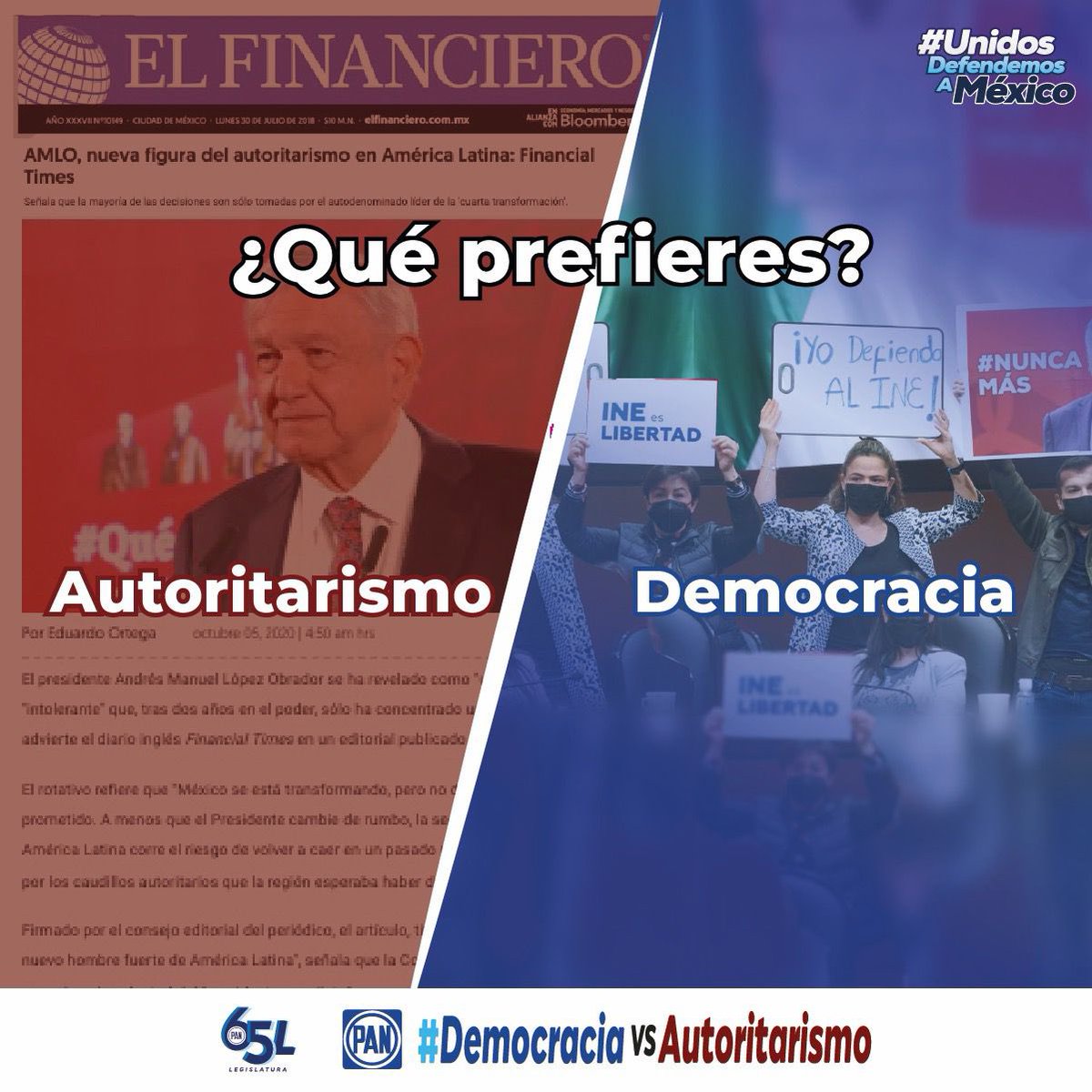 El autoritarismo no puede estar por encima de la democracia, no podemos seguir permitiendo que las malas decisiones del presidente afecten todos los días a millones de mexicanas y mexicanos: crisis económica, de salud, de seguridad pública, política y de derechos humanos.