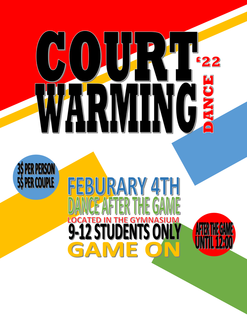 Winter Homecoming Activities will start over next Tuesday, February 8, with dress up days the same as before and ending the week with games, Senior Night, and Coronation on Friday night. The dance will follow the games.