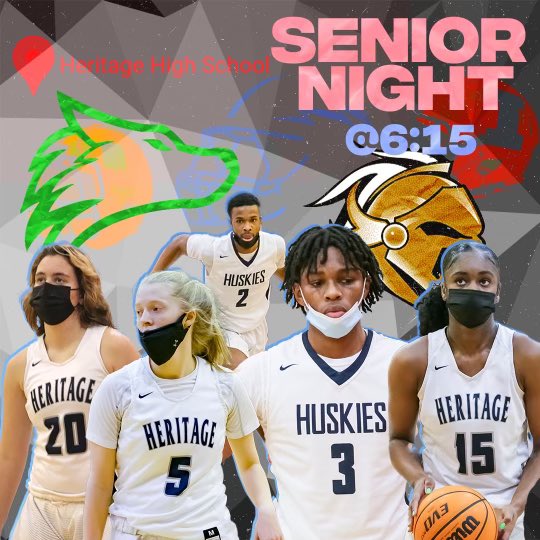 SENIOR NIGHT TOMORROW VS KNIGHTDALE‼️ BE THERE AND BE LOUD‼️
📍Heritage High School
Helmet/Husky Out⛑🪖🐺
Woman’s: 6:15
Mens: 7:45
*Senior Recognition in between games* 
#SeniorNight #Rollskies #pushin🅿️