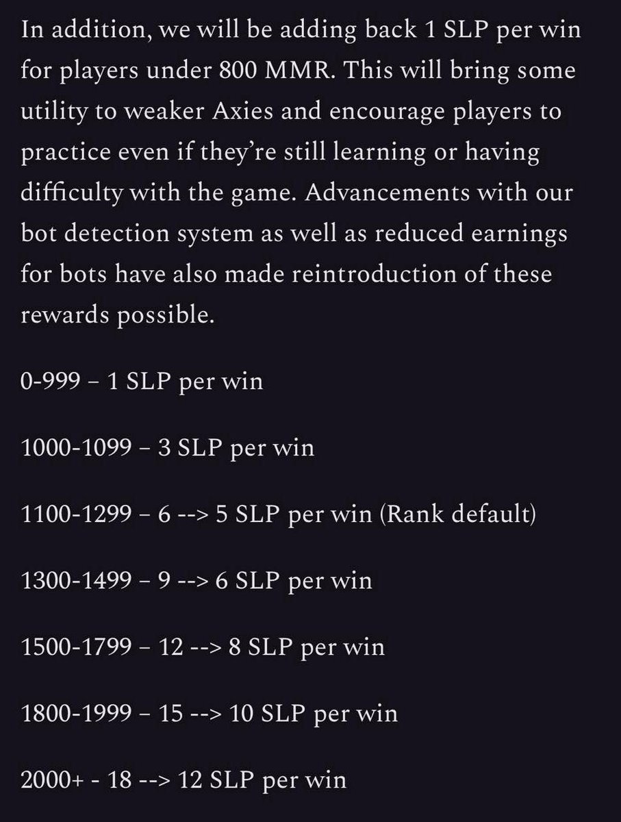delightaxie's tweet photo. ⚠ S20 SLP UPDATES ⚠

📌 No more SLP rewards in Daily Quest
📌 Reduced SLP rewards in arena. Maximum of 12 SLP per win only.
 📌 AXS reward expanded to the top 300K players.

Read here for more info:

https://t.co/cbFAVv18Dn https://t.co/DyZxRkjync