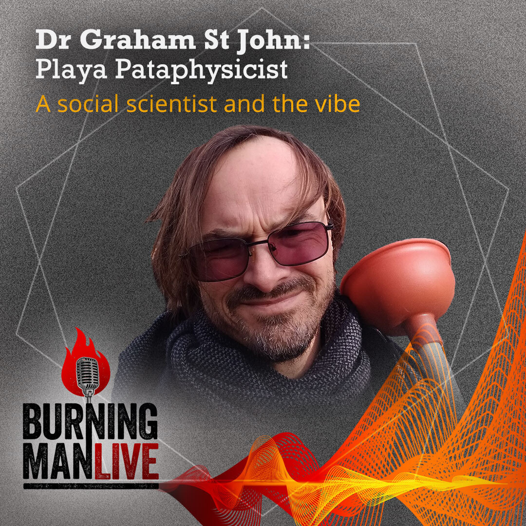 burningmanlive's tweet image. Hear the humor that is as dry as the desert. 
Academics study us yet we need not deny our absurd Dada roots. We can yield a toilet plunger like a royal scepter. Listen in and learn the true meaning of “Ephemeropolis." LIVE.BURNINGMAN.ORG