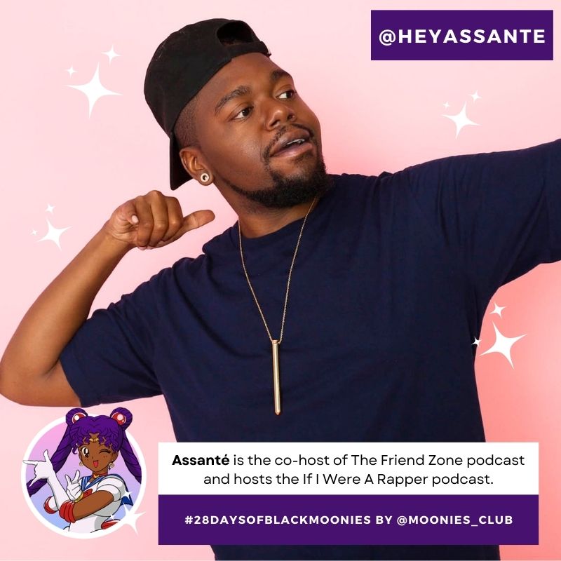 mooniesclub's tweet photo. .@heyassante is the co-host of @FriendZonePod and hosts the #IfIWereARapper podcast (@ifiwar)! #28DaysOfBlackMoonies https://t.co/UKlLPiqWRx