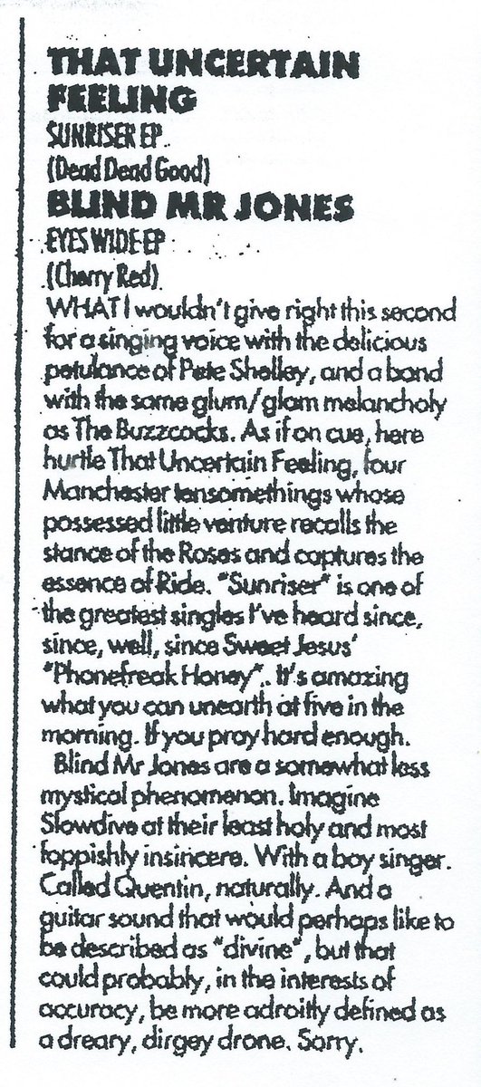 DeadDeadGoodRec's tweet photo. A few SUNRISER reviews.
“Influences from Joy Division through to Ride” - “recalls the stance of the Roses and captures the essence of Ride” - just two great comments for starters from a time when the music press kinda mattered. #thatuncertainfeeling thanks to @martin_j_wilson https://t.co/zaMspJE3EC