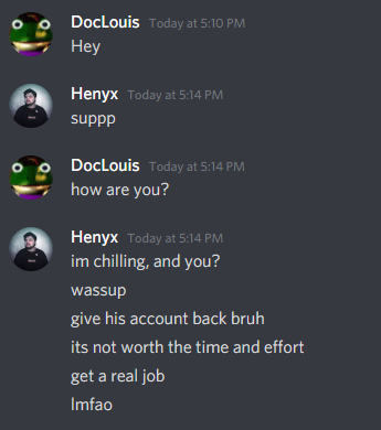OfficialHenyx's tweet photo. @DocLouisTV @discord they deleted a message that asked me to try out a new game for them, instant giveaway lmfao https://t.co/9JDu4I1gAH