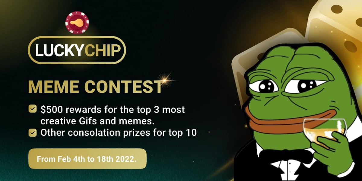 Hey there Luckychippers 👋

Time has come for more prizes! ⏲

A meme contest is underway, 🏃‍

With Over $500BUSD to be won🤑 

These are the details for participate:
- Tweet your meme✅
- Tag <a href="/LuckyChip_IO/">LuckyChip🎲 #BSC | Most Transparent Casino</a> ✅
- Join telegram t.me/luckychip✅
- Tag 3 friends✅