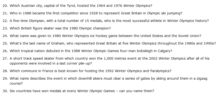 Learn about the Winter Olympics in our 30 question Winter Olympic quiz.
freepubquiz.co.uk/winter-olympic…