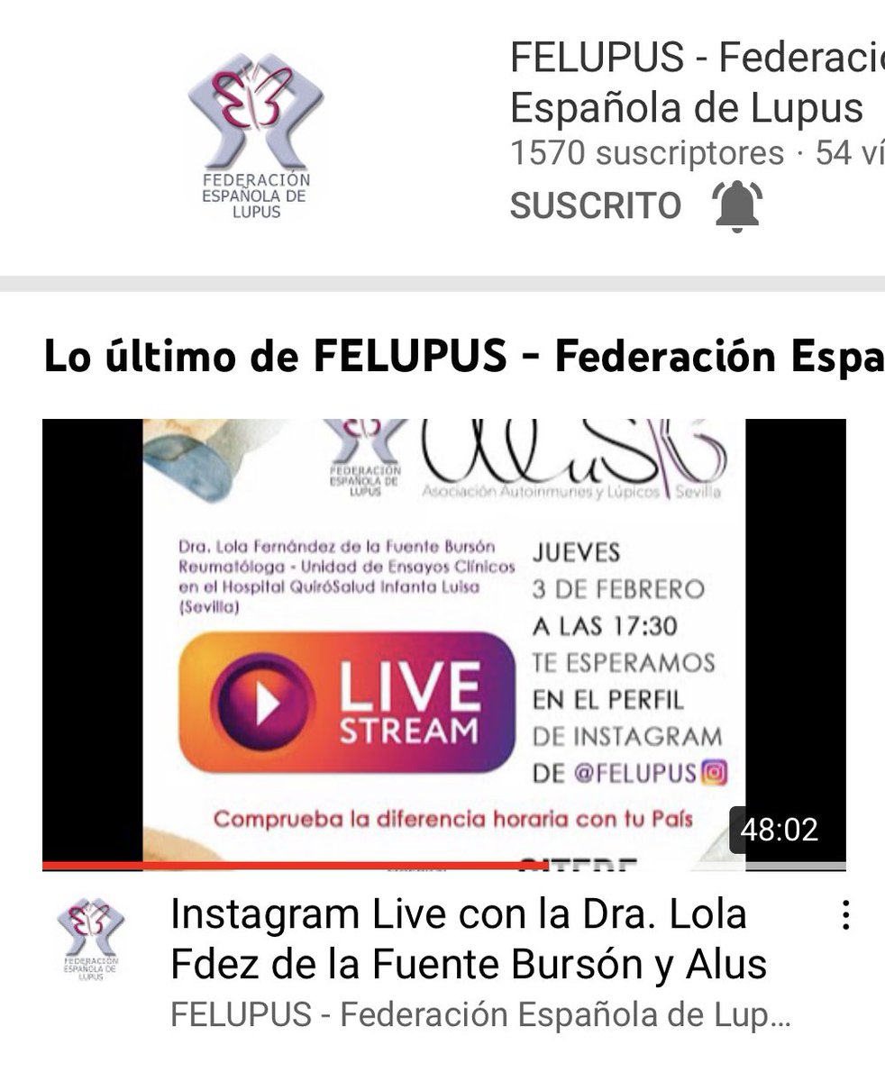 Te perdiste nuestra charla con la @dralolafburson y <a href="/alusevillaorg/">ALUS</a> sobre Ensayos Clínicos? Aquí te dejamos el enlace a YouTube de FELUPUS 😉🦋 #PacienteActivo #ensayosclínicos #lupus 
Si aún no nos sigues en YouTube, no dudes en Suscribirte y dale a la 🔔 
youtu.be/18vRD-kixjg