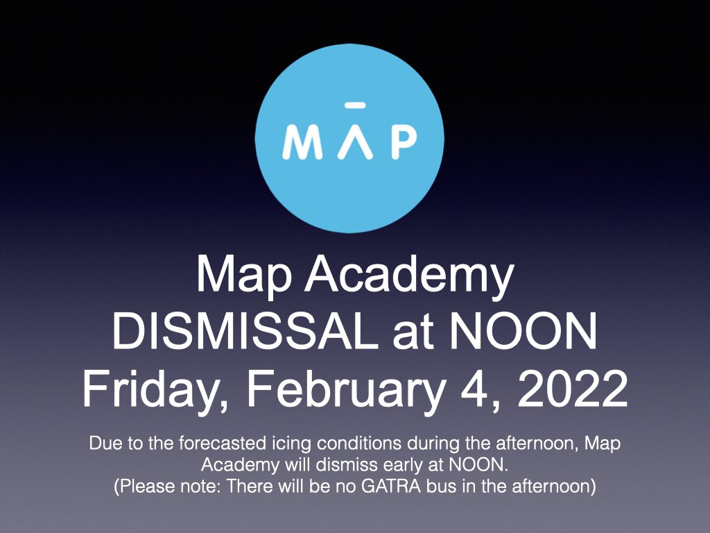 themapacademy's tweet image. Forecast says driving will be dangerous due to ice tomorrow afternoon. Students will be dismissed at noon. Stay safe, everyone!