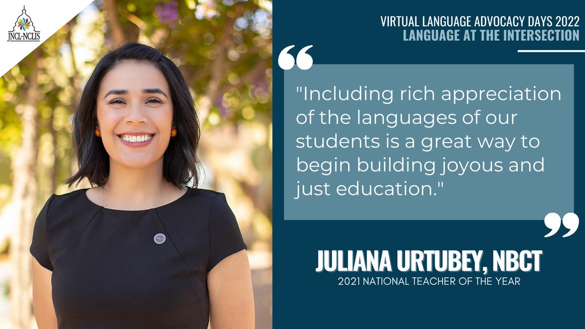 'I firmly believe that every single learner in this country has the right to be a multilingual learner.' 

Thank you #NTOY21 @JulianaUrtubey3 for your inspiring message on the importance of uplifting and valuing students' linguistic gifts. 

#LAD22