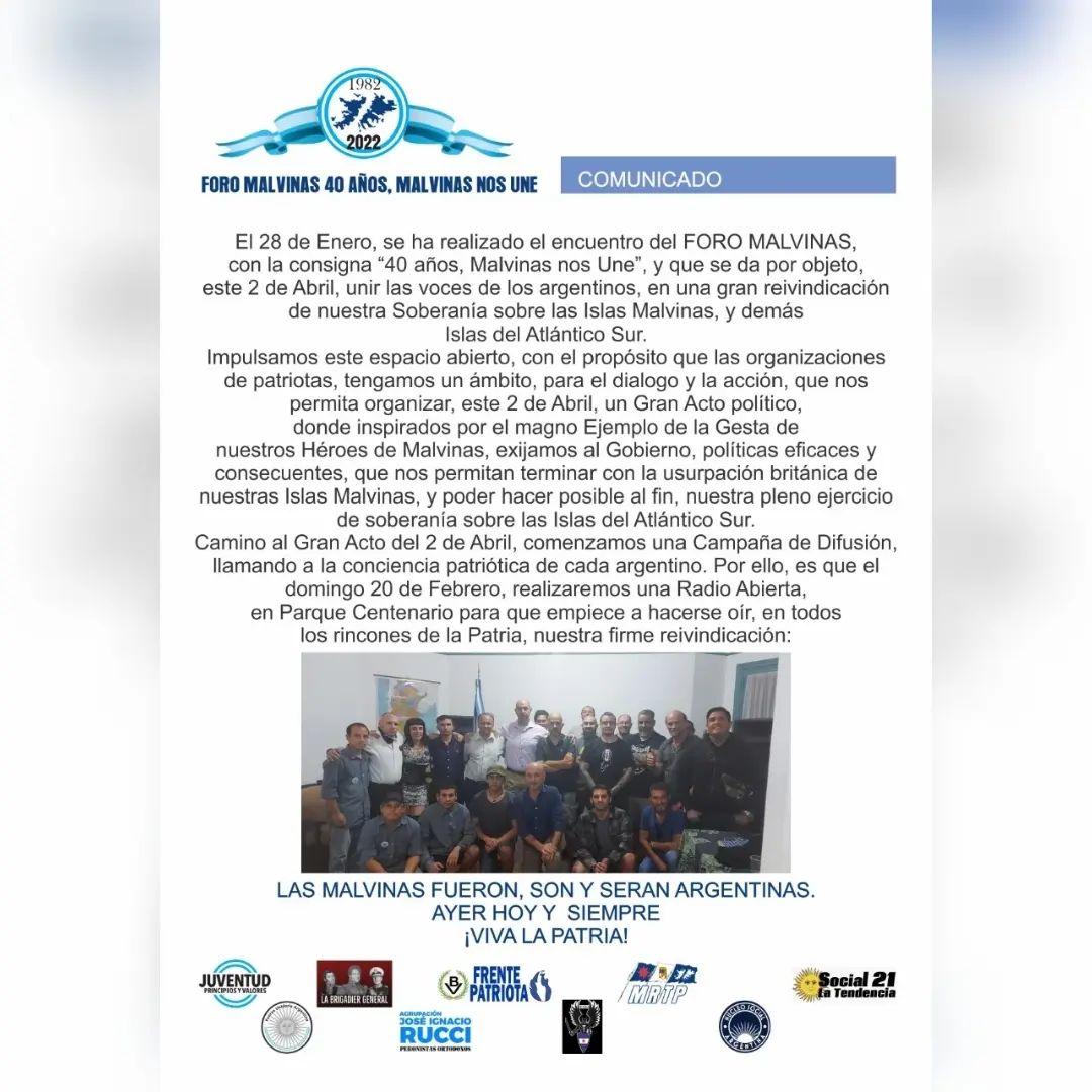 Resistentesok's tweet photo. Foro Malvinas 40 años, Malvinas nos une. 
¡Comunicado!

#MalvinasNosUne 
#Malvinas https://t.co/dTVYl7hx9P