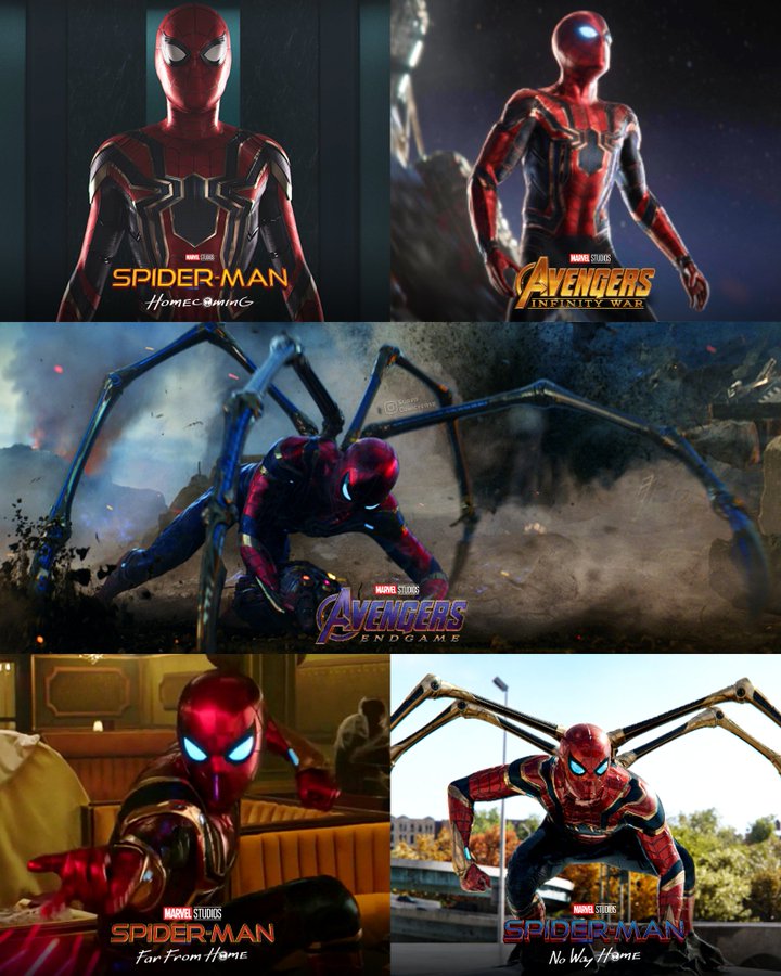 MarvelMultive's tweet photo. #SpiderMan's Iron Spider suit appearances in the MCU. 🕷️ https://t.co/c93mDKIzWj