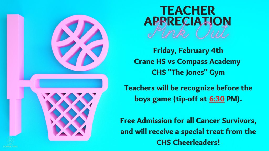 Crane High School (@cranehighschool) on Twitter photo Update on our Appreciation & Pink Out Night at tomorrow's game against Compass Academy.
<a href="/CraneISD/">Crane ISD</a> <a href="/DrSDHoward/">Dr. Stephanie Howard</a>
@FatimaEMnz <a href="/CoachCordell14/">JC</a>
<a href="/CoachPahl/">Coach Machele Pahl</a> @CHSLadybirds
<a href="/MrDomRivas/">Dominic Rivas</a> <a href="/tammyraymond/">Tammy/Greg Raymond</a>
<a href="/Crane_Cheer/">Crane Varsity Cheer</a> @CompassCougars Update on our Appreciation & Pink Out Night at tomorrow's game against Compass Academy.
<a href="/CraneISD/">Crane ISD</a> <a href="/DrSDHoward/">Dr. Stephanie Howard</a>
@FatimaEMnz <a href="/CoachCordell14/">JC</a>
<a href="/CoachPahl/">Coach Machele Pahl</a> @CHSLadybirds
<a href="/MrDomRivas/">Dominic Rivas</a> <a href="/tammyraymond/">Tammy/Greg Raymond</a>
<a href="/Crane_Cheer/">Crane Varsity Cheer</a> @CompassCougars
