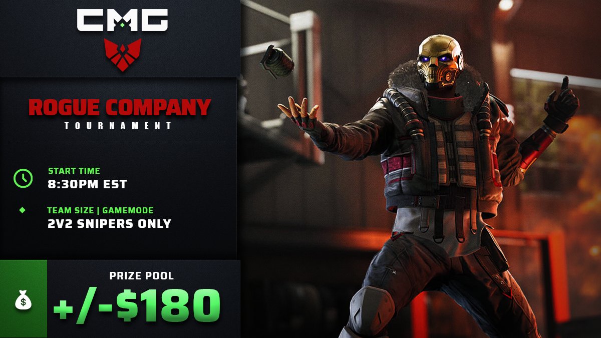🏆Rogue Company 2v2 Tournament

📝 2v2 | Wingman Snipers Only | NA+EU
📅 8:30PM ET / 5:30PM PT
💰 +/- $180 CASH PRIZE

JOIN NOW » checkmategaming.com/tournament/cro…
