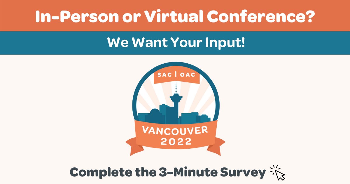Considering joining your colleagues from across Canada at the SAC Conference? Now is your opportunity to provide your input on the format. surveymonkey.com/r/NBJVFJV