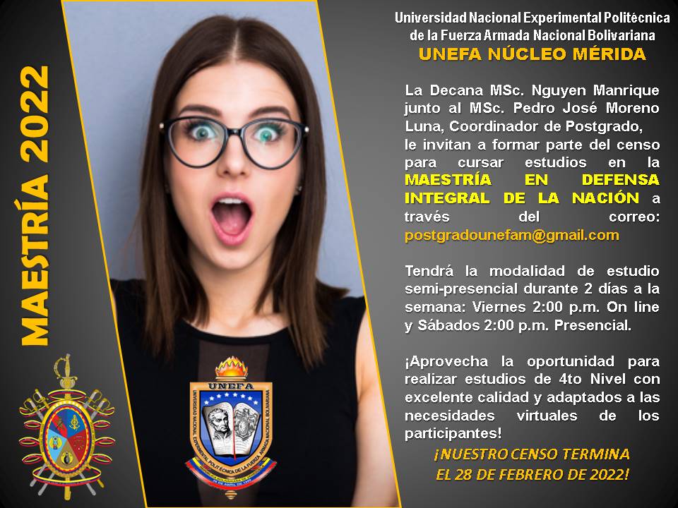 MeridaNucleo's tweet photo. #UNEFA #postgrado #Merida #maestrias #nucleomerida https://t.co/qCAAJYFSYx