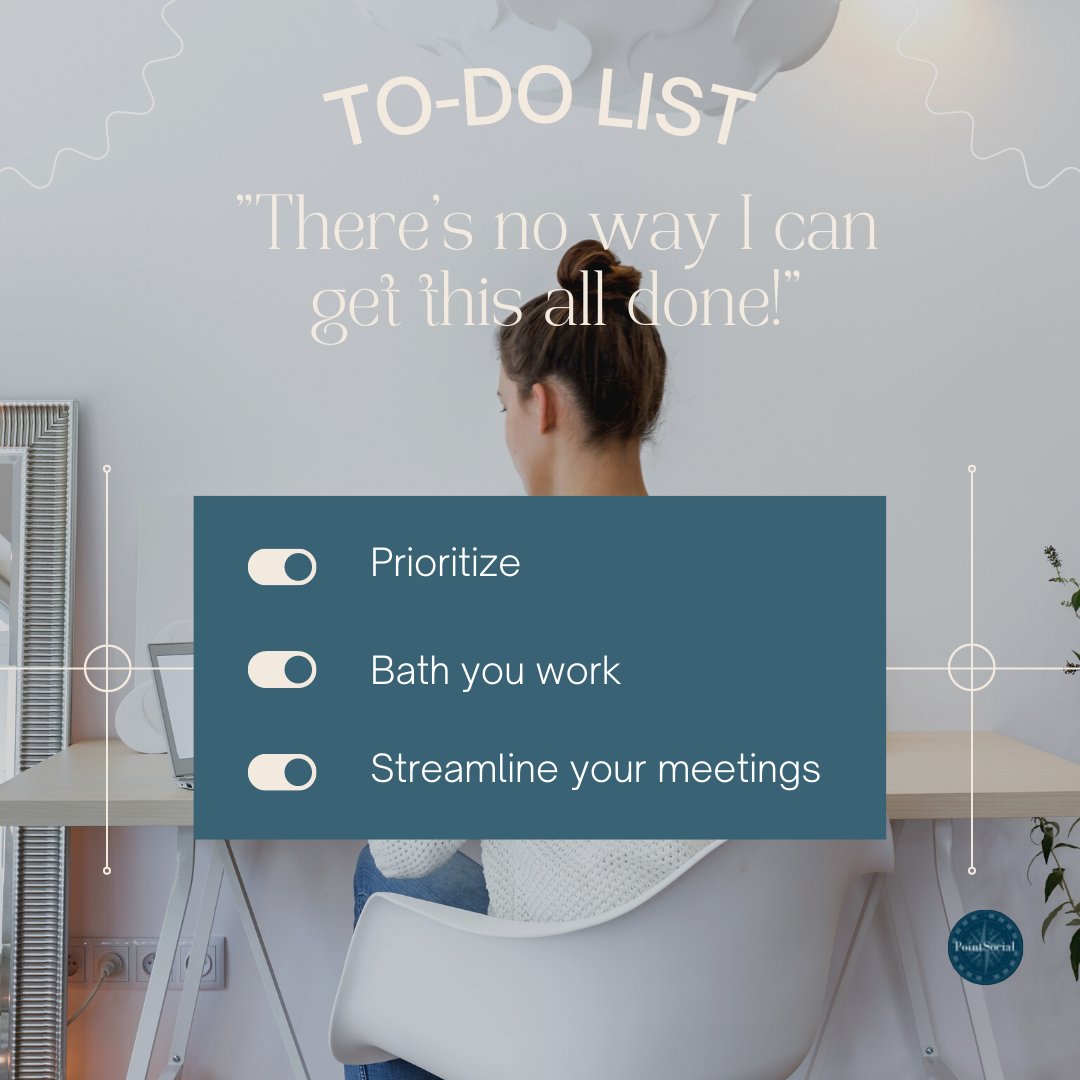 PointSocial1's tweet photo. As we get closer to the weekend some of you might be looking at your to-do list &amp; thinking, "There's no way I can get this all done!"⁠ It's okay, friends, we've all been there! It's easy to let time get away from us. I'm sharing 3 of my favorite productivity hacks! https://t.co/pQcVP98PsB