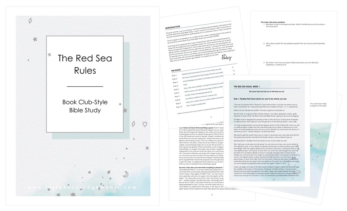 InstaEncourage's tweet photo. This Red Sea Rules printable comes from one of our Summer Book Clubs. You're going to love this #resource, friend, I promise! It's an instant #download with 86 pages of full-color beauty! So, grab a cup of coffee and download #TheRedSeaRules #eBook today! https://t.co/LNWRstAy8K https://t.co/jhh6k24y6b