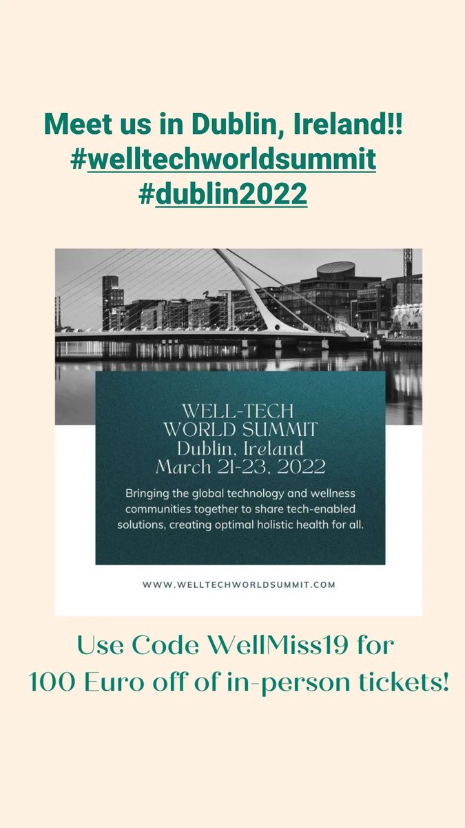 hellowellmiss's tweet image. WellMiss, meet us in Dublin, Ireland on March 21-23rd, 2022 for the 1st ever Well-Tech World Summit! @well_summit #welltechworldsummit #dublin2022  #welltech #healthtech #femtech #holistichealth