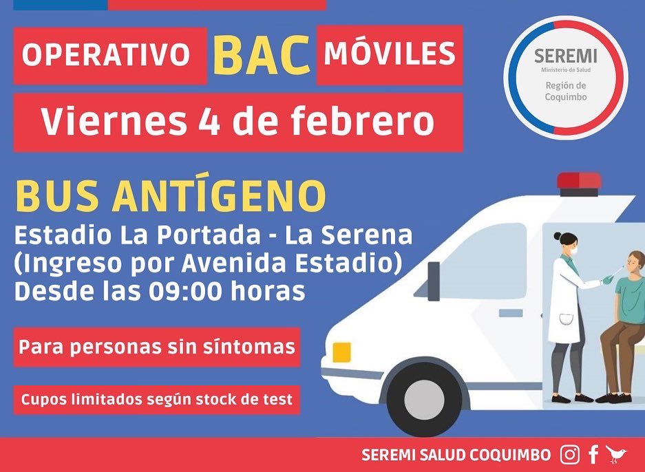 SeremiSalud_Coq's tweet image. Operativos de PCR móvil y bus antígeno en #LaSerena y #Coquimbo