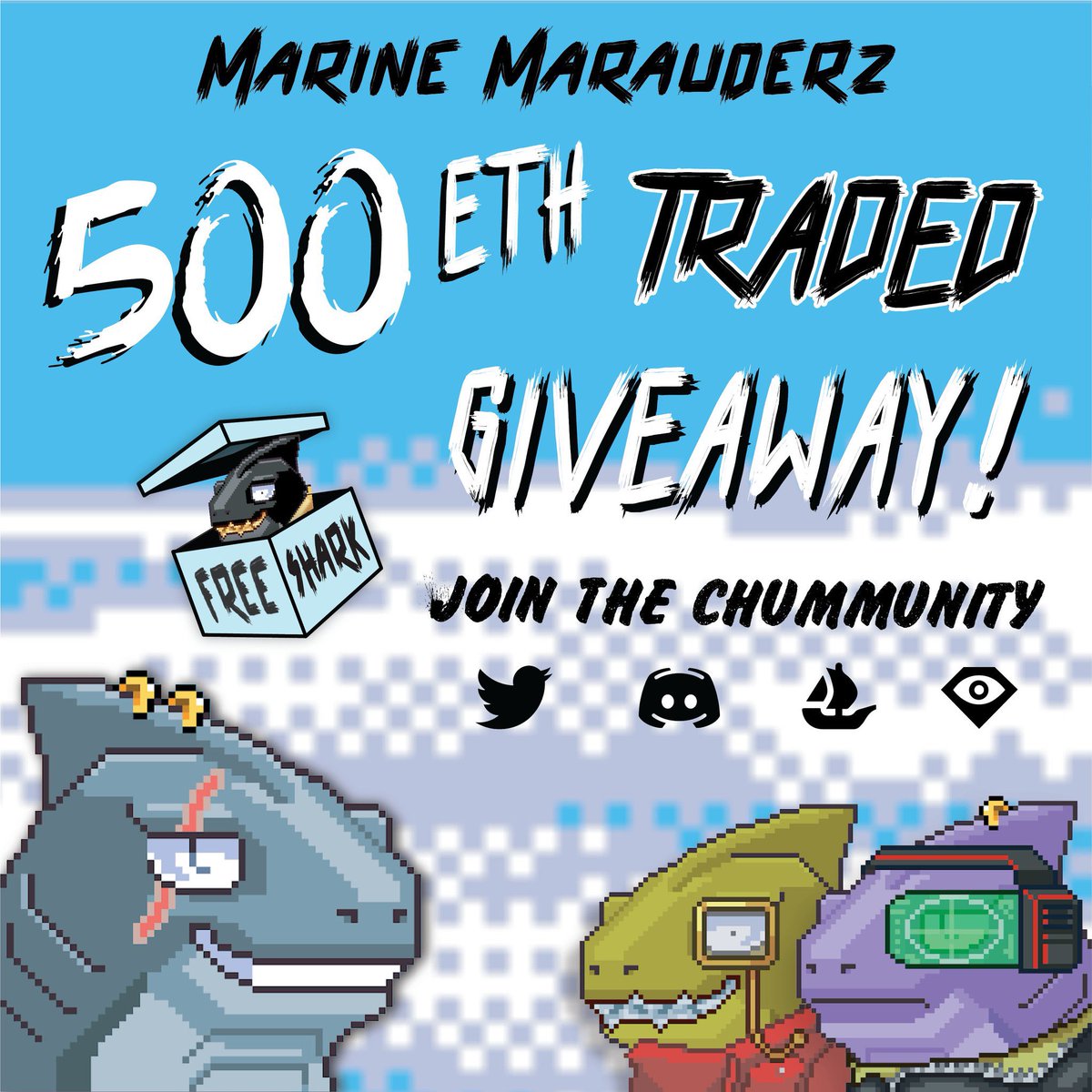 🚨500 ETH traded!

To celebrate we will be giving away 5 Marauderz! 

▶️ To enter:

✅ Follow <a href="/MarineMarauderz/">Marine Marauderz NFT</a> 
✅ Retweet 
✅ Tag 3 friends!

Show us your shark 👇🦈