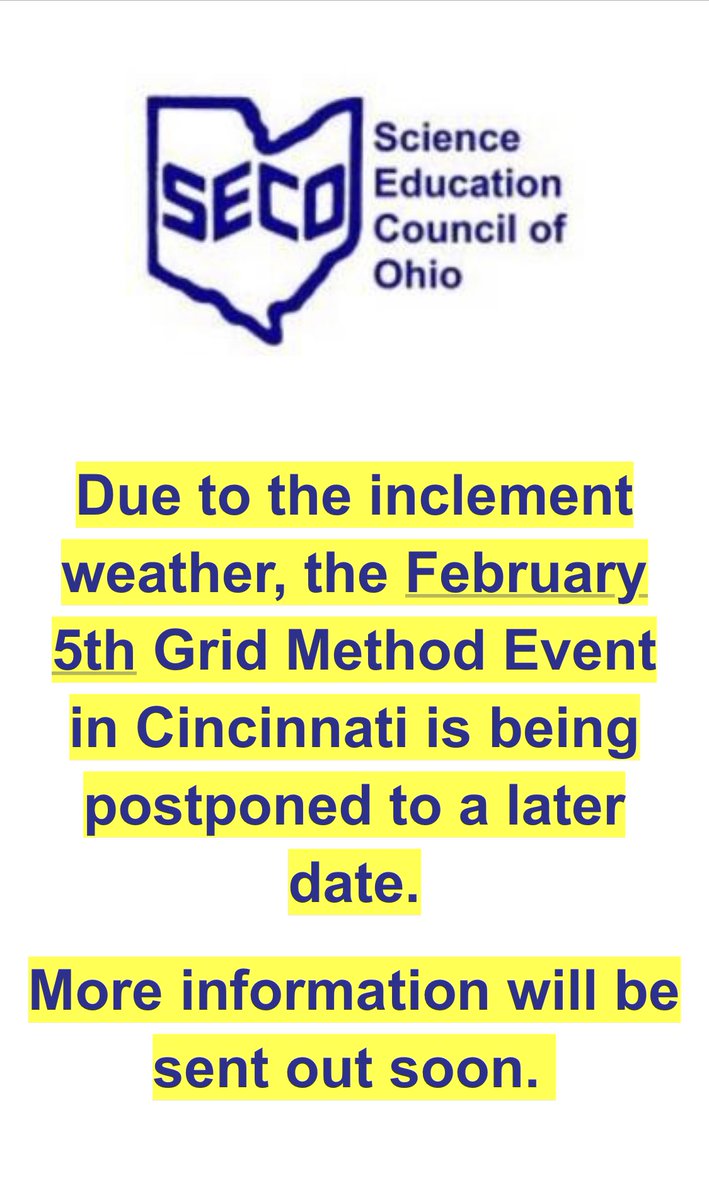 Saturday’s Grid Method Workshop in Cincinnati is being postponed due to weather. Look for more information about a new date soon. Stay safe everyone! @chadostrowski @teachbetterteam