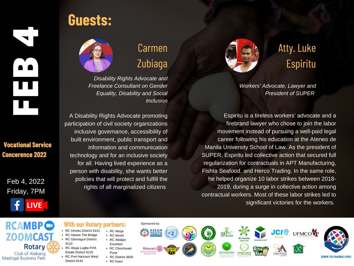 daviddangeloph's tweet photo. Join us today at 7PM Feb. 4 for the @RCAMBP Zoomcast's VOCATION SERVICE CONFERENCE 2022 with our special guests @LukeEspirituPH and @carmenzubiaga.
Zoom: https://t.co/WjEoUQeEbt
Meeting ID: 833 9332 6801
Passcode: 473744
#RotaryInternational
#RCAMBP
#ServeToChangeLives https://t.co/M6fKTzIywJ