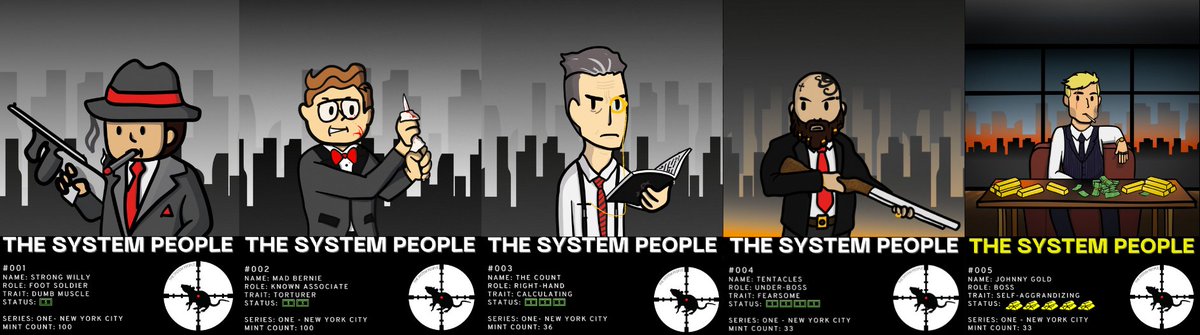 SystemPeople's tweet image. Series 1. NFT's 1-5 auction going live as of right now! Join the following Discord link to bid and check out the project. discord.gg/NEpwmaf6 Like, share and follow - 1 random person will be given a FREE NFT from this set.