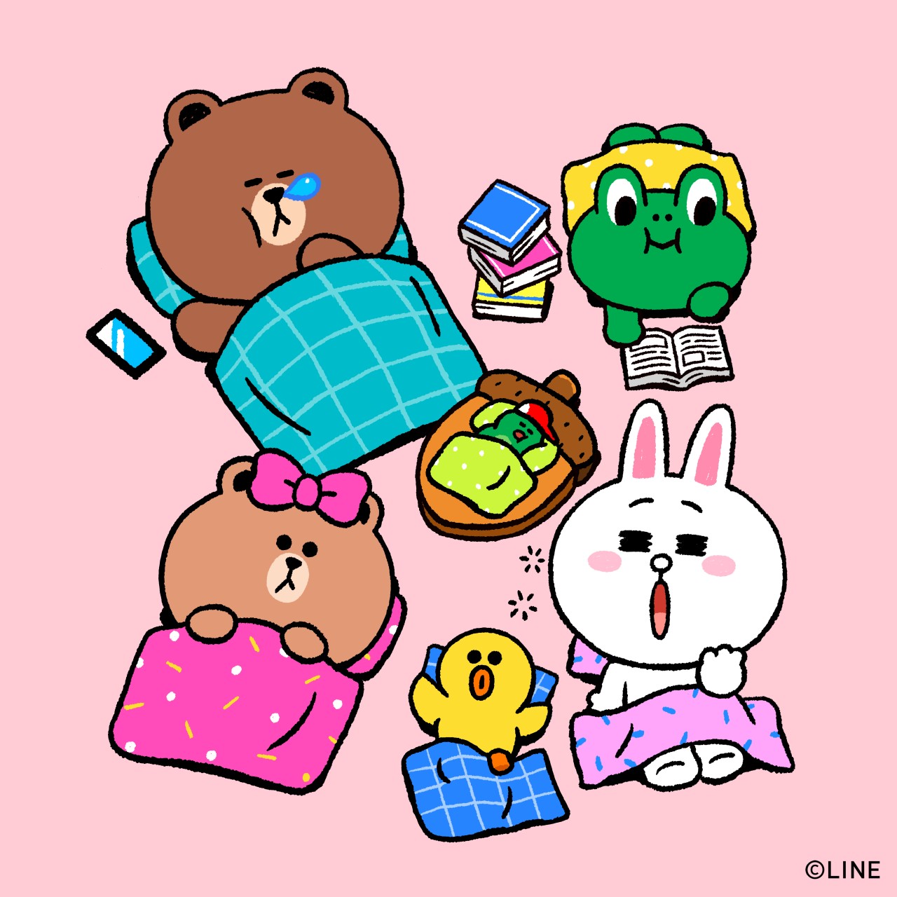 Line Friends Japan 寒い日には一日中暖かい布団の中で過ごすのが一番 布団と一体化 冬 おうちタイム ブラウン コニー サリー チョコ レナード エドワード Linefriends T Co Aql5yf3qj3 Twitter