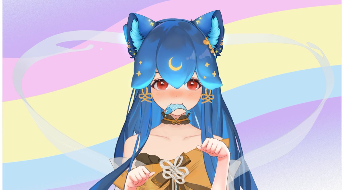1girl animal ears red eyes blue hair solo paw pose long hair  illustration images