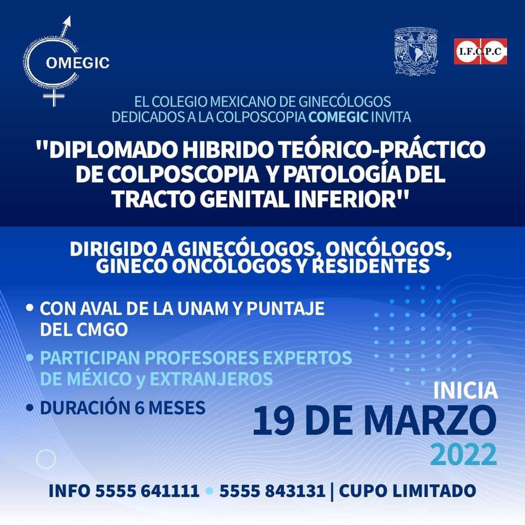 INICIA 🗓 19 de Marzo ⚠️
DIPLOMADO Teórico Práctico de Colposcopía y Patología del Tracto Genital Inferior 🚺 2022 <a href="/comegic/">comegic</a> 
- 6 meses de entrenamiento teórico - práctico 
- Puntaje @ConsejoGineco 
- Profesorado Experto Internacional 
👉🏻 Inscripciones abiertas! 
<a href="/SERAROM/">CONSULMED (@ginesaludable)</a>